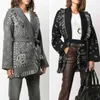 Jastie Retro Bandana Cashmere Cardigan Jacket Women Tassel Lapel Belt Long Sleeve Autumn Winter Sweater Overcoat Fashion 210419