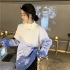 Printed Pullovers Vintage Preppy Style Half Turtleneck Pull Femme Ins Fashion Blue Woman Sweaters Loose 19593 210415