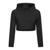 L-016 kırpılmış hoodies rahat fit sweatshirtler yoga üstleri seksi bel uzunluk uzun kollu gömlekler fitness giyim sonbahar ve kış açık eğitim üst spor tişört