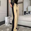 패션 콘트라스트 컬러 바지 여성 여름 높은 허리 Drawstring 스트레이트 느슨한 바지 여성 조수 5c932 210427
