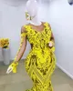 Yellow Lace Elegant Prom Dresses Sheer Long Sleeve Sweep Train Plus Sizemermaid African Evening Ocn Gowns For Black Girls