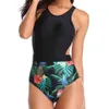 Seksowny strój kąpielowy Kobiety Zipper Swimwear Push Up Monokini Drukowane Patchwork Garnitury Kąpielowe Plaża Nosić kostium pływacki XL 210521