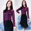 bow neck women's clothing spring long-sleeved chiffon blouse shirt solid purple formal tops blusas 210607