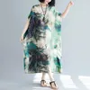 Johnature Femmes Robes de style chinois Plus Taille Vêtements d'été O-Cou Bat Manches Vintage Femmes Robes 210521