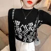 Spring Fall Koreanische Stil T-Shirt Mädchen Mode Druck Brief Mock Neck Frauen Tops Langarm Bottoming Hemd T-Shirt T11702A 210421