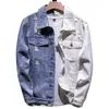 Мужчины хип-хоп тонкий синий белый пэчворк хлопковые джинсы куртки мотоцикл мужской сплошной повседневная уличная одежда джинсовая куртка плюс размер 5xl x0621