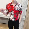 High Quality Designer Shirts Men Casual Half Sleeve Shirt Summer Print Slim Fit Streetwear Social Night Club Party Shirts 210527