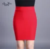 Femmes jupes bureau bonne extensible taille haute moulante épaissir Pull-On Midi sur la hanche jupe pour le travail noir rouge ouc612 X0428