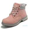 Women's Boots Pink Ankle Boots Woman Winter PU Leather Plush Warm Waterproof Short Motorcycle Boots Women's Shoes Short Booties 211013