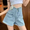 Nomikuma hoge taille denim shorts vrouwen parel ontwerp casual jeans vrouwelijke unicolor chic broek Koreaanse stijl pantalones 210514