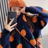 Pullovers Women Baggy O-Neck Broderi Tryck Design All-Match Stickad Varm Mjuk Sweater Streetwear Ulzzang Femme Fashion Top Y1110