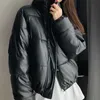 Inverno grosso e quente parka parka casaco mulheres moda preto couro pu elegante zíper algodão senhoras 211011