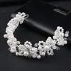 Flower Faux Pearl Headpieces ręcznie robione kryształowy opaska do włosów panna młoda Wedding Women Fairband Tiara Hair Akcesoria