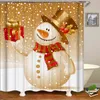 Kerstmis gedrukt douchegordijn Waterdicht Sneldrogende douchegordijn voor badkamer met haken decor geschenken Home 150x180cm 211116
