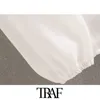 TRAF Women Fashion Office Wear Button-Up Blouses Vintage V Neck Half Sleeve vrouwelijke shirts blusas chic tops 210415