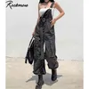 Rockmore Gothic Black Overalls Womens Cargo Pants Plus Size Sling Bow Belt Dungarees Wide Leg Casual Trousers 210925