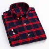 Men's Cotton Shirt Luxury Brand Long Sleeve Plaid Casual Brushed Soft Comfort Thick Regular Fit Button Checkered Chemise Homme 210609