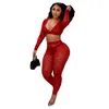 Sexy Kant Tweedelige Set Dames Casual See Through v-hals Lange mouwen Crop Top Broek Suit Party Club Matching Set Outfit Trainingspak