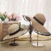 HT2504 soleil anti-UV dame large solide plaine disquette été paille s femmes femme maille bord chapeau de plage