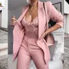 Pale Pink Dames Prom Past Kleped Revers voor Lady Tuxedos Twee stukken Avond Formele Blazers One Button Jacket and Pants