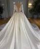 Vestidos de novia de satén blanco y cristal con cuentas turcas, vestidos de novia de manga larga árabe de Dubái, vestido de novia de Oriente Medio 2021