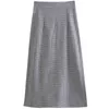 Höst och vinter Slim High Waist Houndstooth Mid-Length A-Line Kjol Split Elastic Woolen Women HK153 210507