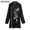 Women Fashion Floral Embroidery Jacquard Mini Dress High Neck Long Sleeve Female Dresses Vestidos Mujer 210420