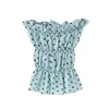 Frauen Chic Mode Polka Dot Plissee Cropped Blusen Vintage Sexy Slash Neck Ärmellose Elastische Shirts Weibliche Chic Tops 210520