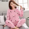 Dicke Warme Flanell Pyjamas Sets Winter Frauen Zwei Stück Pyjama Set Cartoon Weibliche Nachtwäsche Hause Kleidung Frauen Anzug 210608