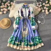 Frauen Frühling Herbst Neue Mode Druck Langarm Revers A-line Kleid Elegante Koreanische Kleidung Vestidos 2022