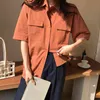 Kvinnor Solid Blus Batwing Half Sleeve Loose Shirt Tunika Fickor Casual Ladies Toppar Kontorskläder Blusar Camisas Mujer 210508