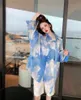 Spring Autumn Women's Loose Blue Sky And White Clouds Tie-Dye Gradient Sunscreen Shirt Long Sleeve Oersize 210514