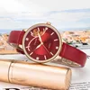 Wwoor Fashion Ladies Watch For Women Casual Red Leather Dress Klockor Top Märke Luxury Crystal Kvinna Quartz Clock Gift 210527