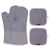 Oven Mitts gray Plastic heat-insulating Polyester cotton material gloves potholders 3 sets of one piece kitchen microwave supplies