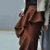 Falda de volantes de patchwork asimétrico para mujer de cintura alta faldas de tweed irregulares mujeres moda elegante 210521