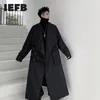 IEFB Big Lapel Black Long Trench Coat för män Spring Carabiner Dekorativ Fickor Lossa Stor Storlek Windbreaker 9Y4708 210524