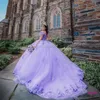 Abiti XV a￱os 2021 Lilla Abiti stile Quinceanera con spalle scoperte Bordare Sweet 15 Ball Gown Prom Dress Crost Back