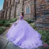 vestidos de xvaños2021 Lilac Quinceaneraドレスオフショルダービーズスウィート15ボールガウンウエディングドレスクラストバック