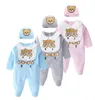 소매 신생아 아기 Rompers 2 PCS 세트 Onesies 모자 면화 곰 인쇄 점프 슈트 원피스 복장 점프 슈트 유아 유아 키즈 디자이너 옷