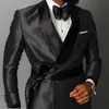Costumes pour hommes à double boutonnage avec ceinture Slim Fit Tuxedo de mariage pour garçons d'honneur 2 pièces Man Fashion Set Veste avec pantalon noir X0909