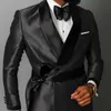 Dubbele breasted stippen mannen pakken met riem slim fit bruiloft smoking tuxedo voor groomsmen 2 stuk man mode set jas met zwarte broek x0909