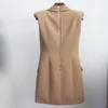 أعلى جودة أبازيم معدنية مزدوجة الصدر فستان نسائي سيدة الإناث شالو شال كلاسيك الفساتين الوظيفية 343n