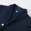 Granatowa Blue Szyfonowa Koszula Kobiety V Neck Design Wiosna Moda Temperament Satyna Z Długim Rękawem Bluzki Biuro Panie Pracy Top 210604