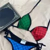 Lüks Mektup Baskılı Bikini Seti Gökkuşağı Renkli Mayo Kadın Halter Beachwear Plaj Yüzme Sörfü Için Etiketler Ile