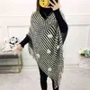 Autumn And Winter Women's Shawl Fringed Plus Size Knitted Cape Bat Shirt Blouse Female Korean Air Conditioning 210427