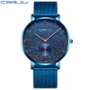 Top Luxury Brand Watches Crrju Fashion Men Watch Casual Sport Vattentät Slim Mesh Strap Wristwatch Mäns Present Relogio Masculino 210517