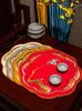 Custom Large Fine Brodery Petal-Shaped Table Mat Bomull Linen Kinesisk Dekorativ Vase Bordsware Placemat Prosective Non-Slip Coffee Teapoy Pad
