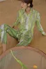 Tie Dye Green Long Sleeve Blouse Women See Through Top Button Up Collar Shirt Fall Fashion Designer Clothes 210427