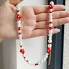 Chains JUST FEEL Red Strawberry Fruit Beads Pearl Chain Necklace For Women Girls Sweet Cute Beaded Fashion Jewelry Party Gift