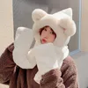 New Korean Plush Warm Autumn Winter Little Bear Ears Hat Scarf Gloves Three Piece Set White Pink Grey Beanie Gift 2021